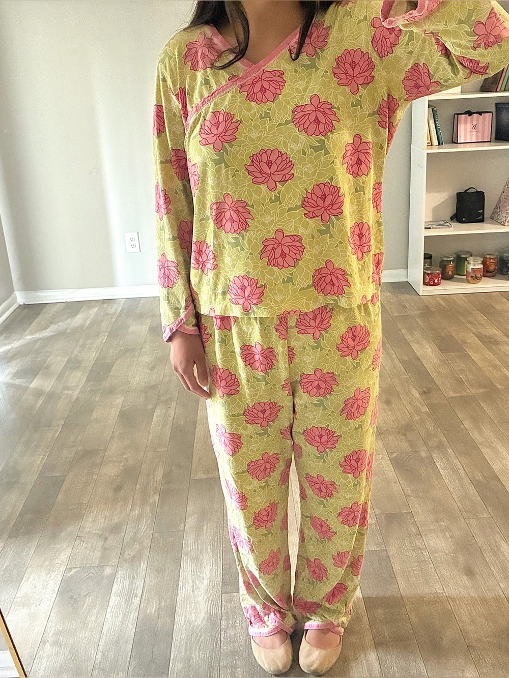 Pink & Green Floral Lily Pad Print 100% cotton PJ or everyday day set Size: XS